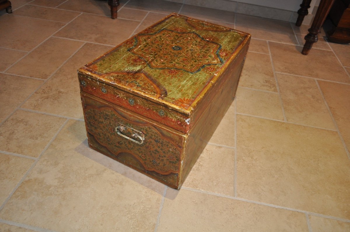 Oriental Public Writer's Chest Or Box In Painted Wood Late 19th Century Turkey Anatolia-photo-3