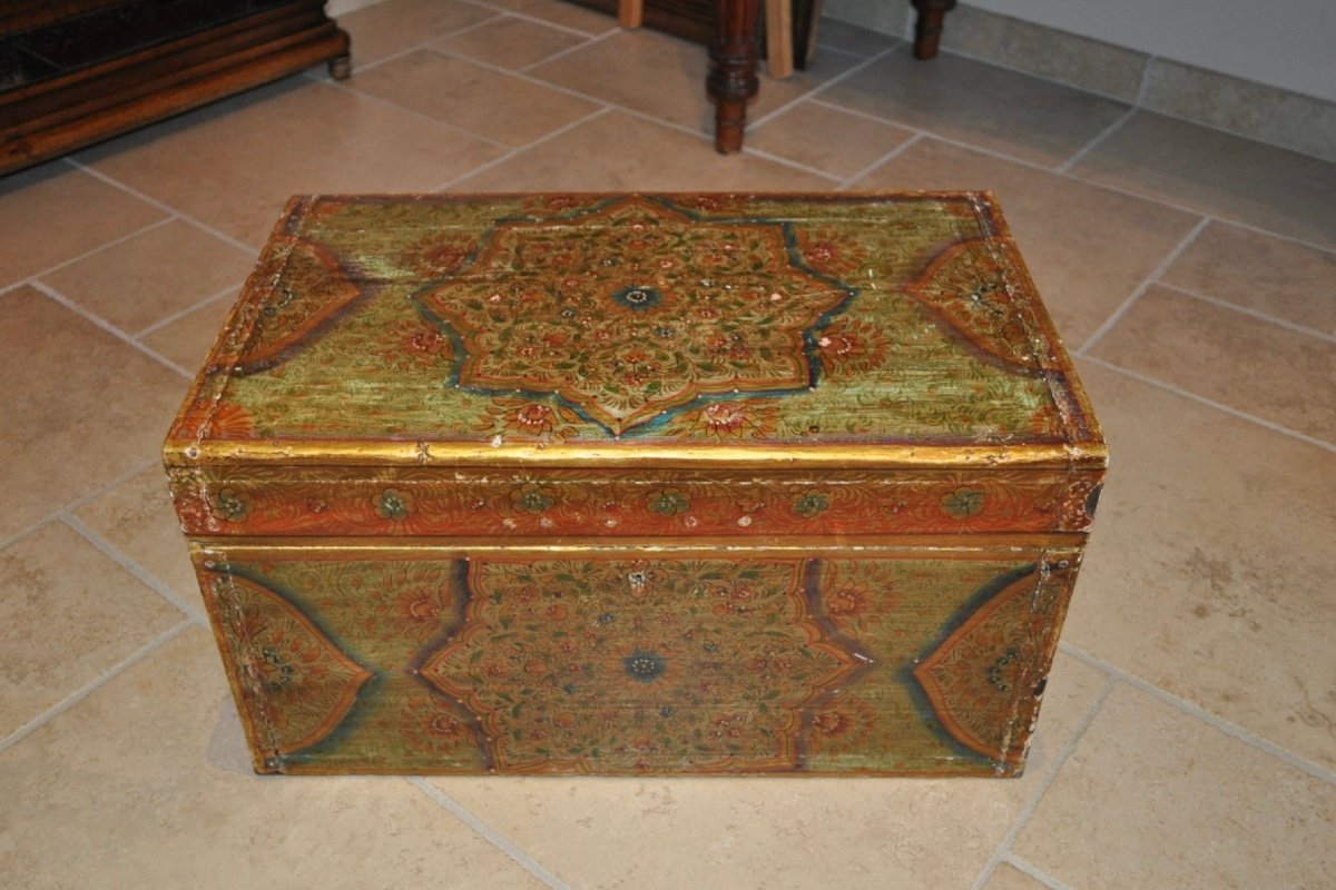 Oriental Public Writer's Chest Or Box In Painted Wood Late 19th Century Turkey Anatolia-photo-4