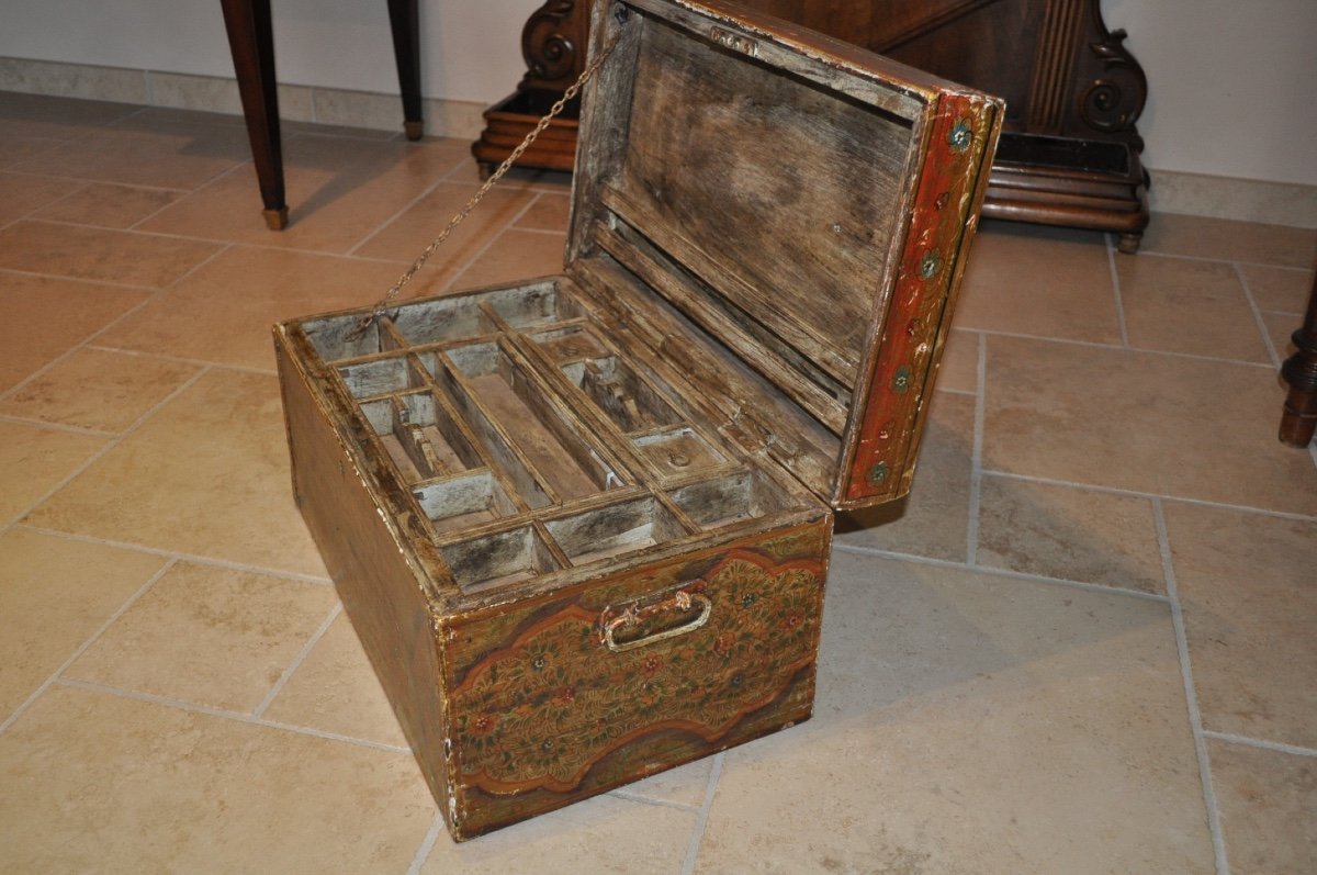 Oriental Public Writer's Chest Or Box In Painted Wood Late 19th Century Turkey Anatolia-photo-7