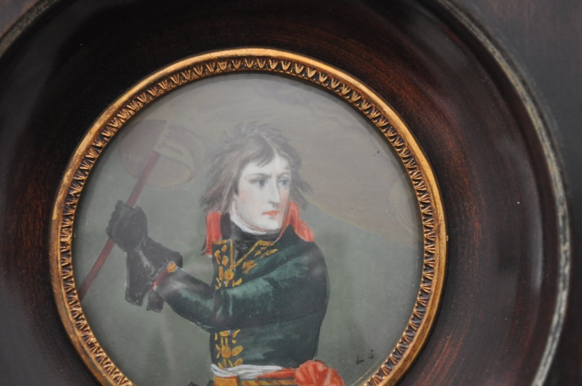 Bonaparte At Pont d'Arcole Framed Miniature Painting Portrait Of Napoleon Monogram "ls"-photo-2