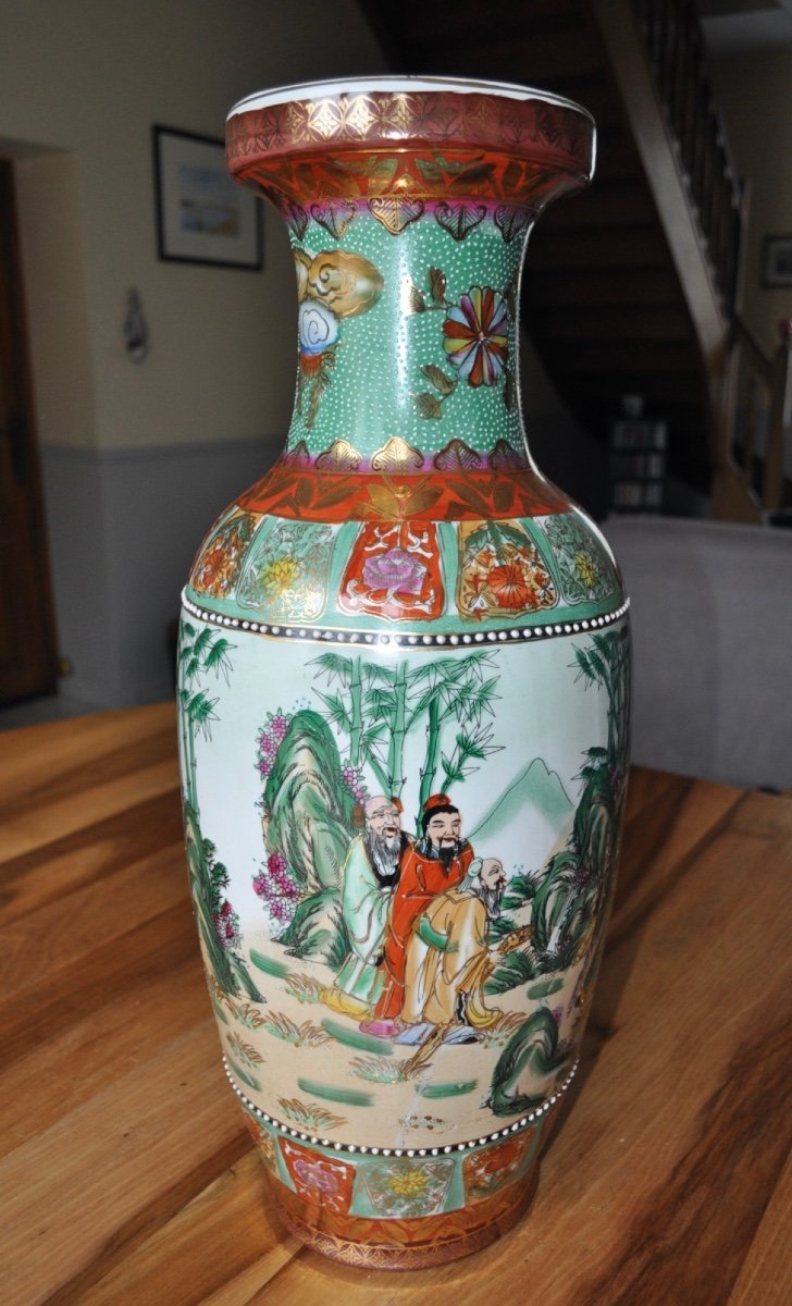 Grand Vase ancien En Porcelaine De Chine 61 Cm Objet d'Art Chinois d'époque Fin 19ème Début 20-photo-2