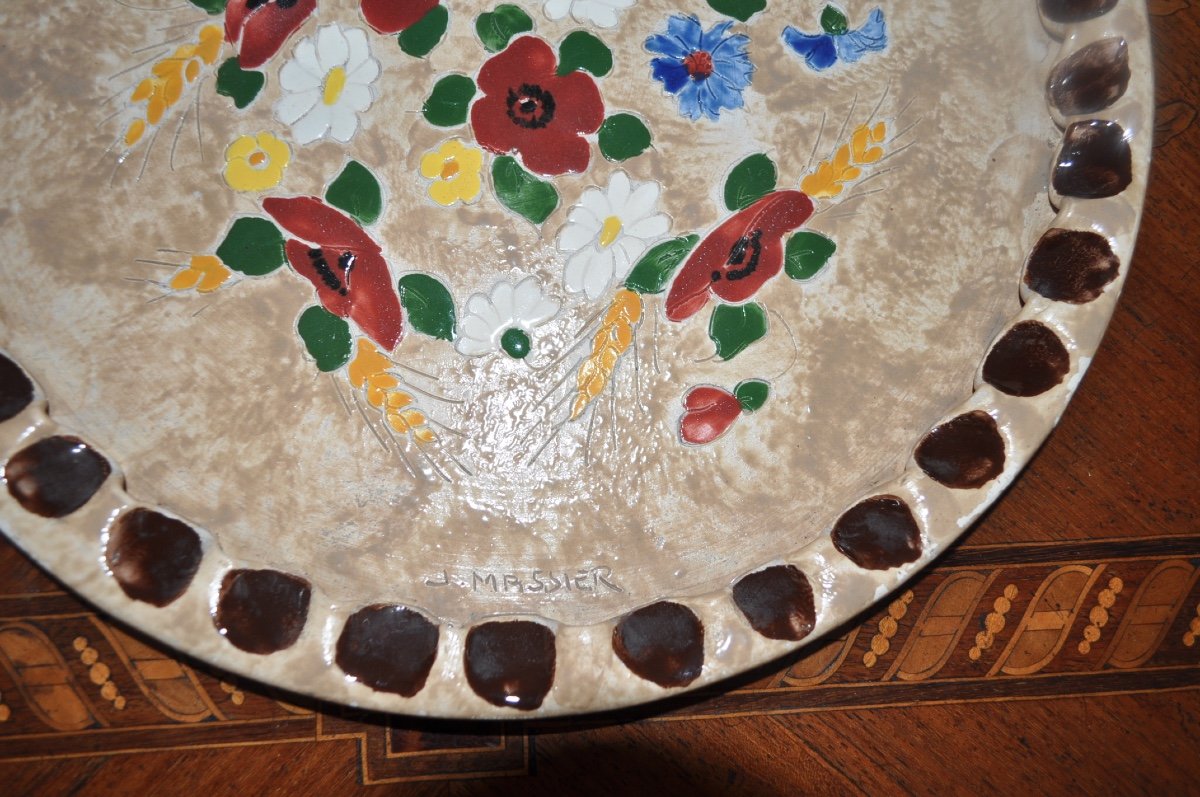 Large Colored Enameled Ceramic Dish Signed J.massier (jérome) Vallauris 20th Century-photo-3