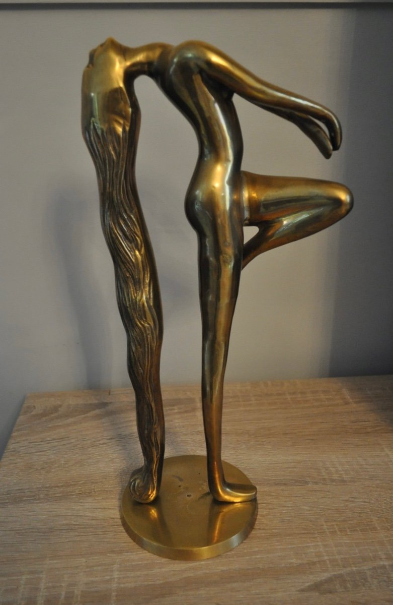 Sculpture Statuette En Bronze " Femme Nue à La Grande Chevelure " Année 60 - 70-photo-3