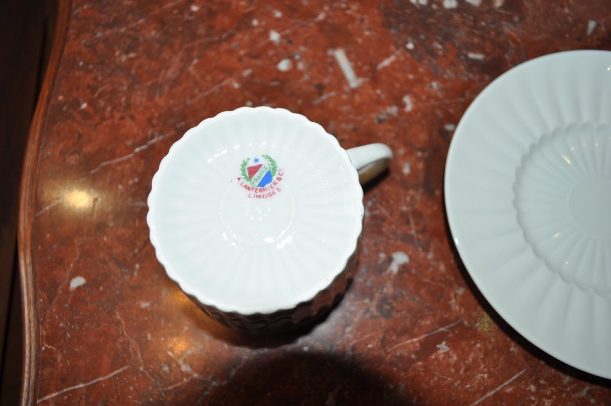 Service à Café Ou Thé En Porcelaine Blanche De Limoges A.lanternier 12 Tasses Cafetière Sucrier-photo-3
