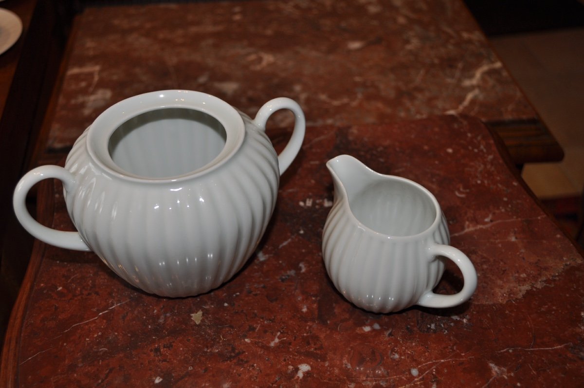 Service à Café Ou Thé En Porcelaine Blanche De Limoges A.lanternier 12 Tasses Cafetière Sucrier-photo-5