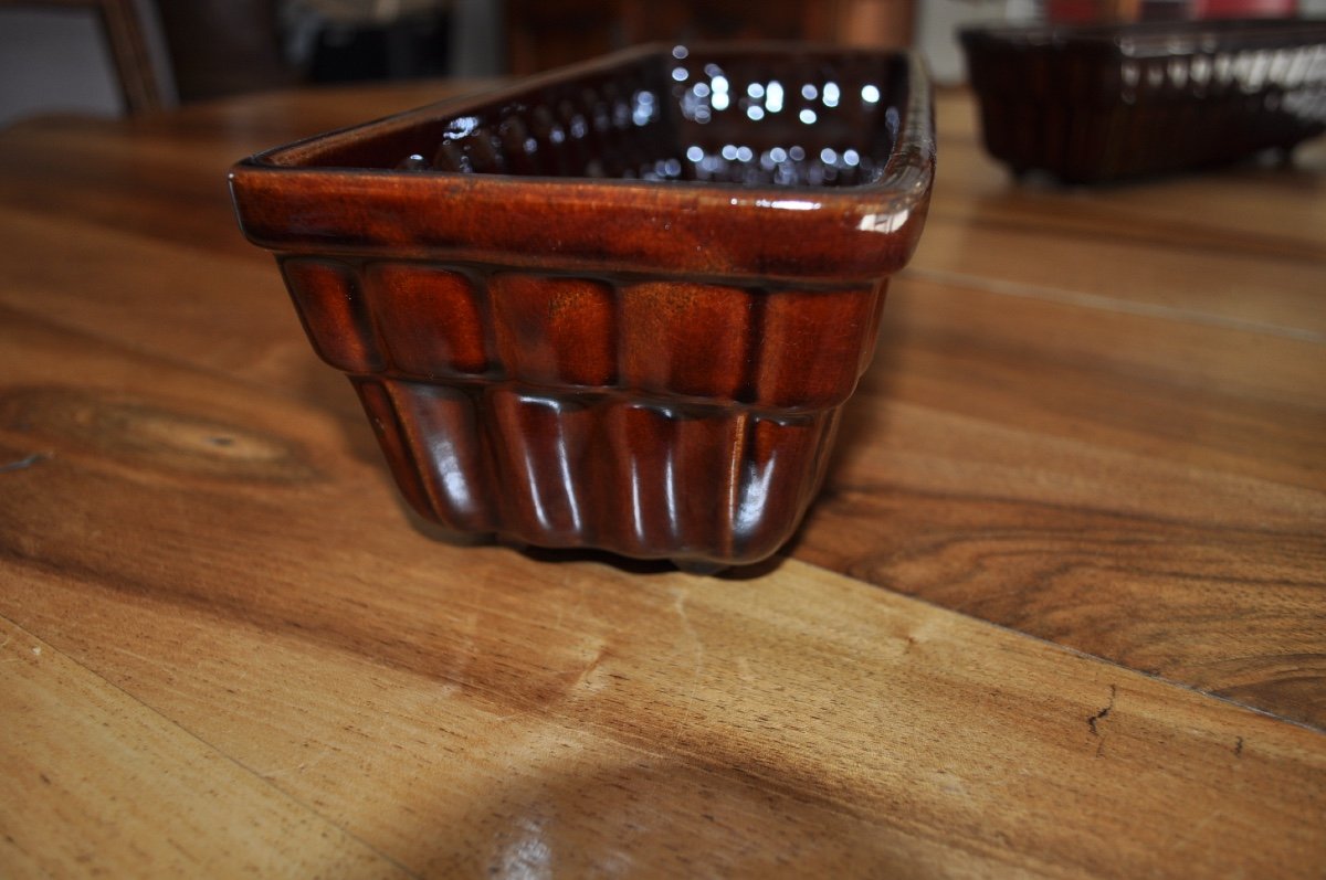 Pair Of Antique Decorative Cake Molds In Glazed Terracotta Germany Ceramic Germany-photo-3