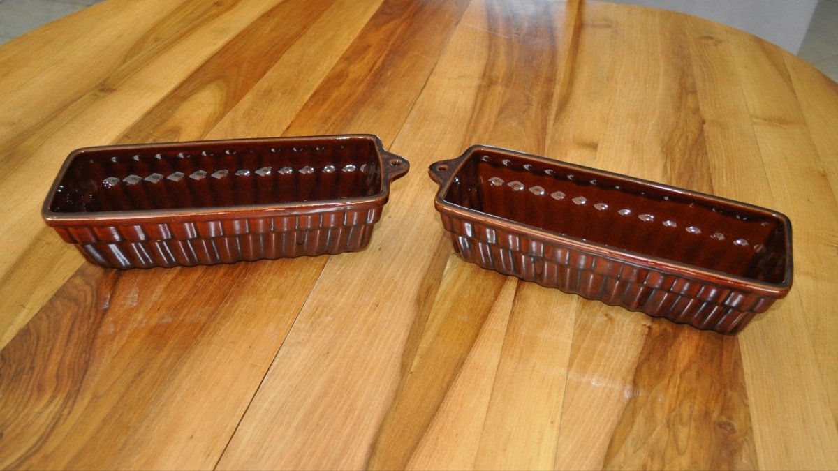 Pair Of Antique Decorative Cake Molds In Glazed Terracotta Germany Ceramic Germany