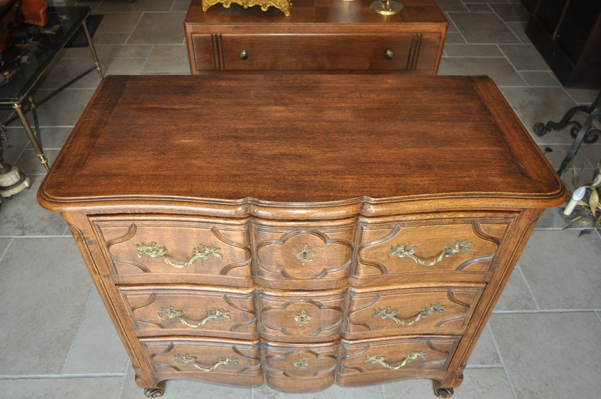Petite Commode Légèrement Galbée De Style Louis XIV - Louis XV En Chêne d'époque Début 20ème-photo-2