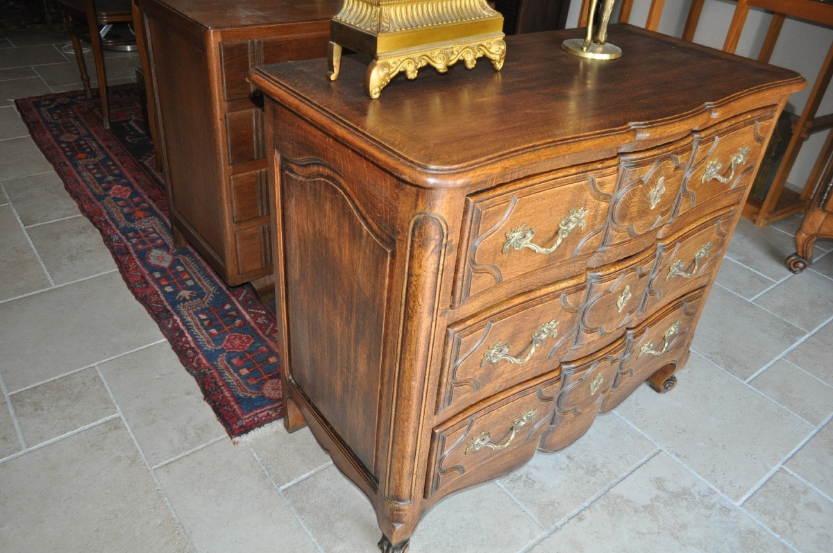 Petite Commode Légèrement Galbée De Style Louis XIV - Louis XV En Chêne d'époque Début 20ème-photo-3