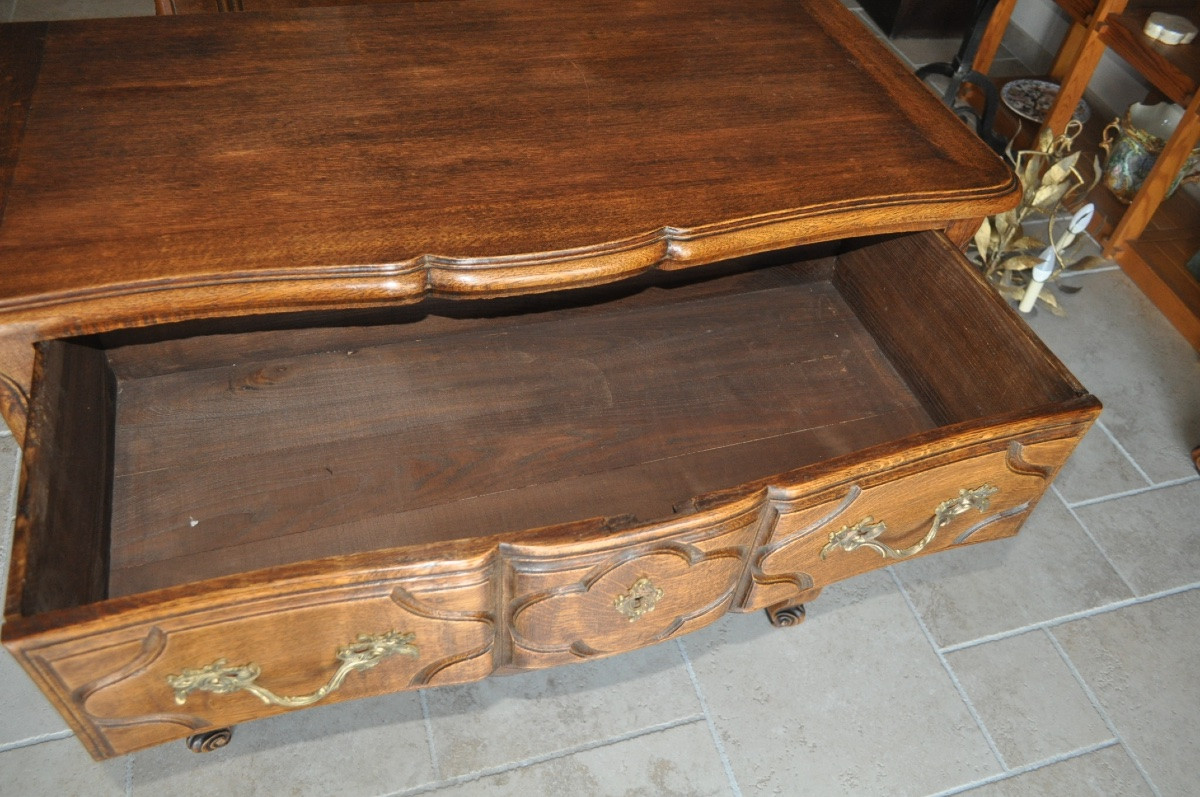 Petite Commode Légèrement Galbée De Style Louis XIV - Louis XV En Chêne d'époque Début 20ème-photo-3