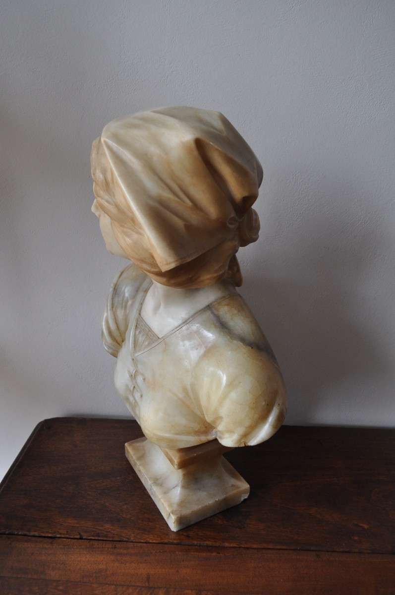 Sculpture Ancienne En Albâtre Buste De jeune Femme Signé Giovanni Broggi-photo-2