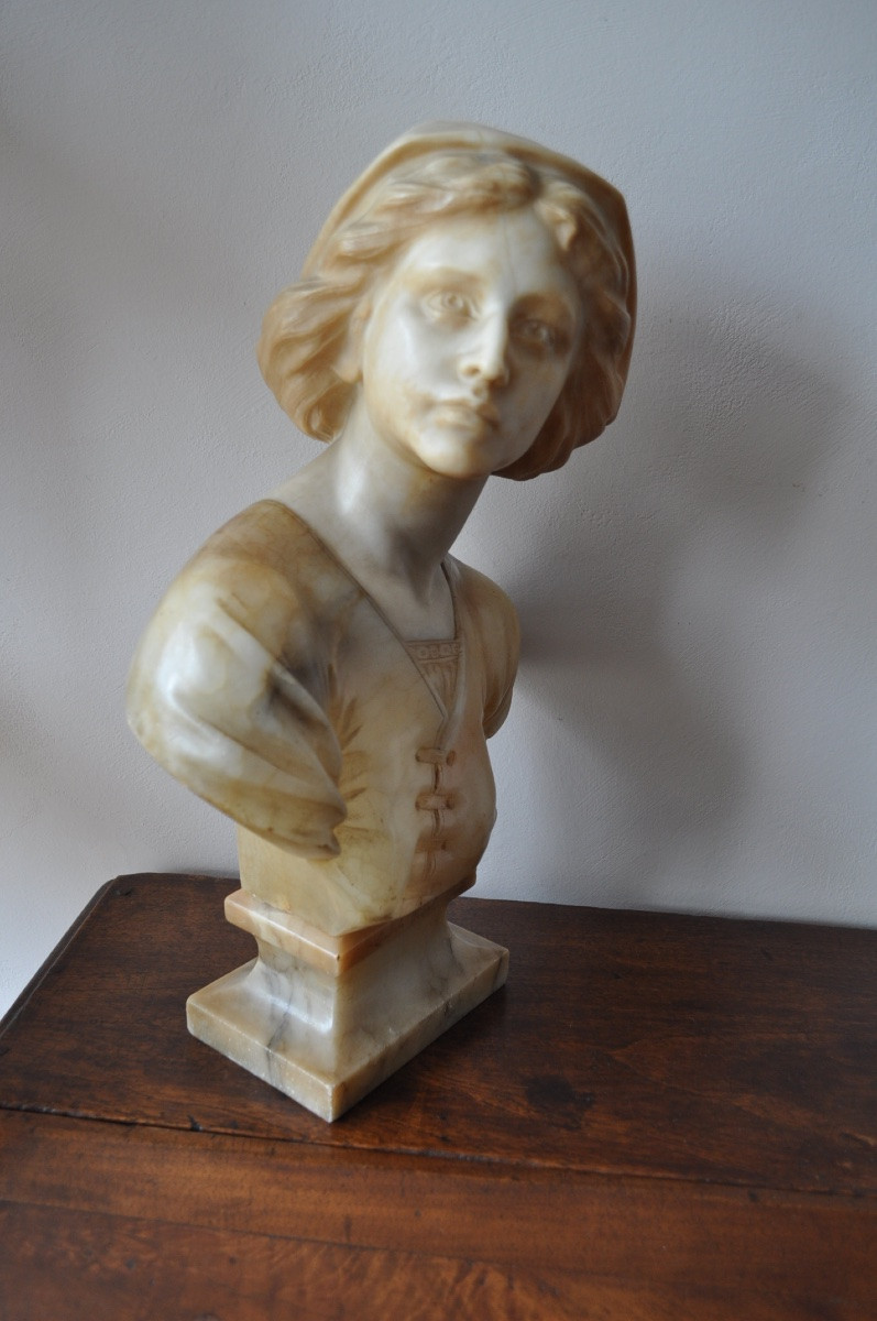 Sculpture Ancienne En Albâtre Buste De jeune Femme Signé Giovanni Broggi-photo-4