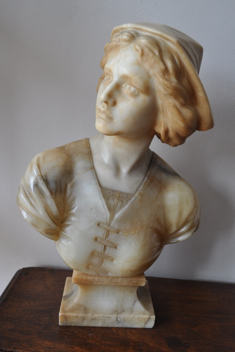 Sculpture Ancienne En Albâtre Buste De jeune Femme Signé Giovanni Broggi