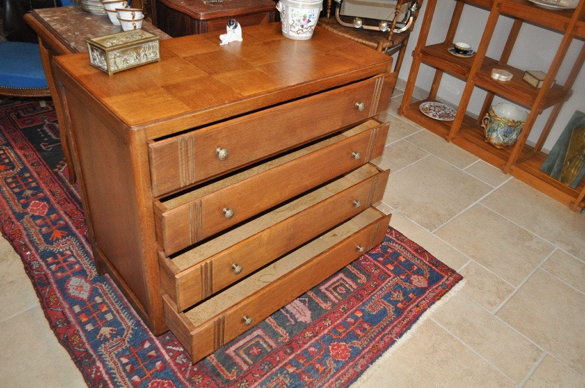 Small Art Deco Oak Chest Of Drawers From The 1930s - 1950s Checkered Top 4 Drawers-photo-2