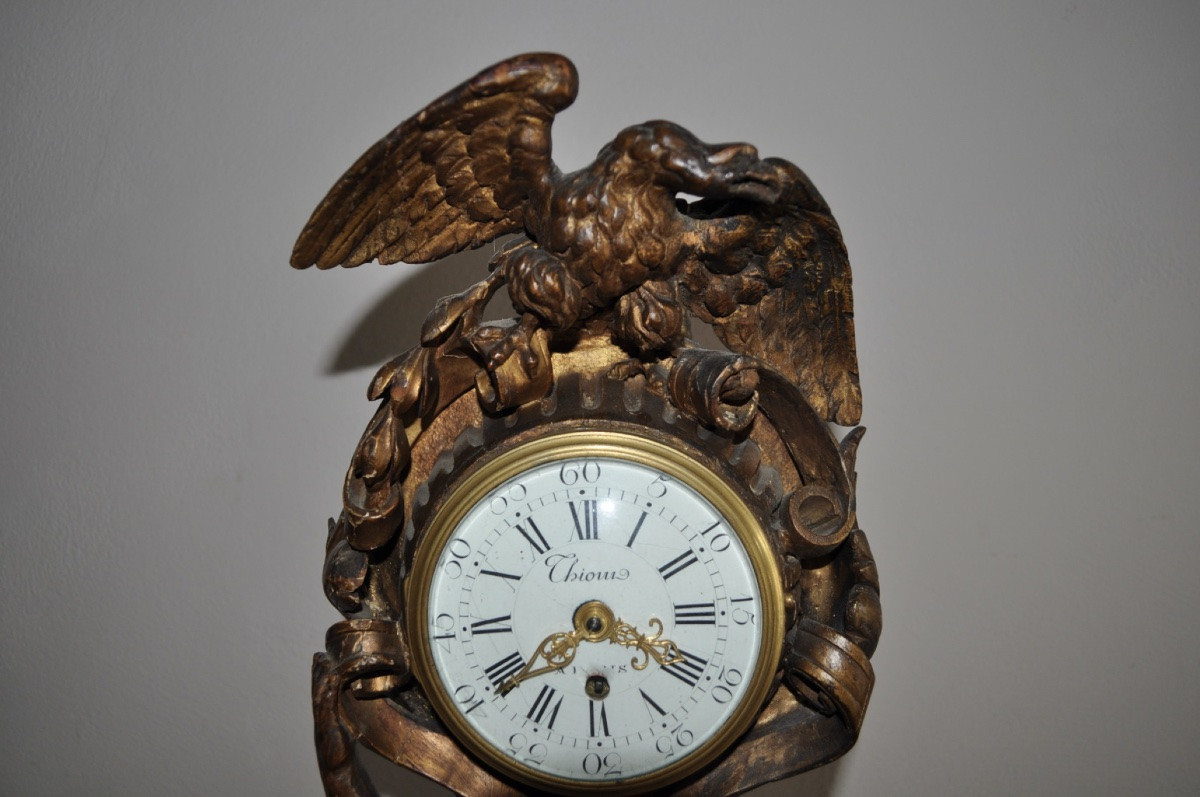 Antique Carved And Gilded Wooden Clock From The 18th Century Thiout In Paris Atlas Carrying The Earth-photo-4