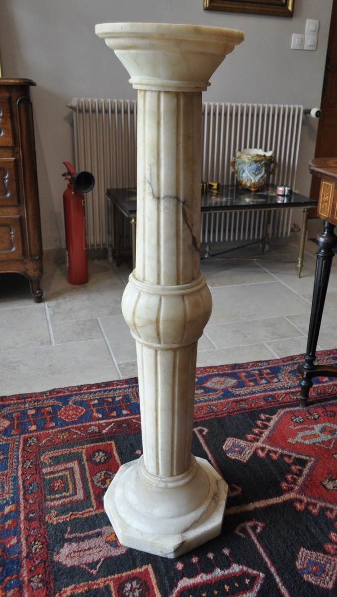 Grande Colonne ancienne En Albâtre d'époque Art Déco Vers 1930 Piédestal sellette -photo-3
