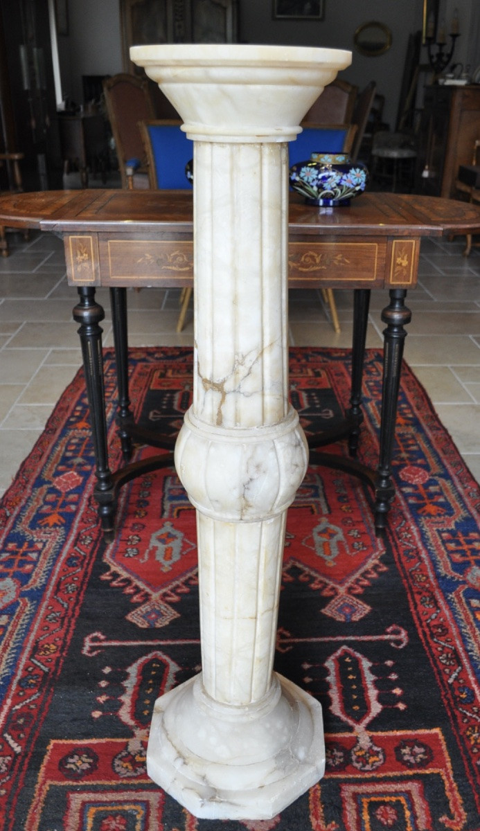 Grande Colonne ancienne En Albâtre d'époque Art Déco Vers 1930 Piédestal sellette -photo-1