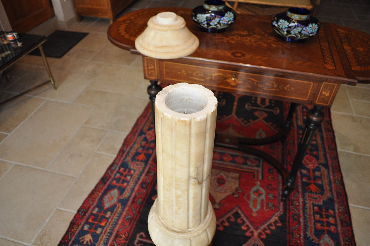 Grande Colonne ancienne En Albâtre d'époque Art Déco Vers 1930 Piédestal sellette -photo-3