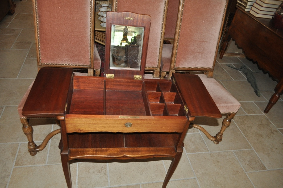 Petite table coiffeuse ancienne en acajou d'époque art nouveau table d'appoint-photo-4