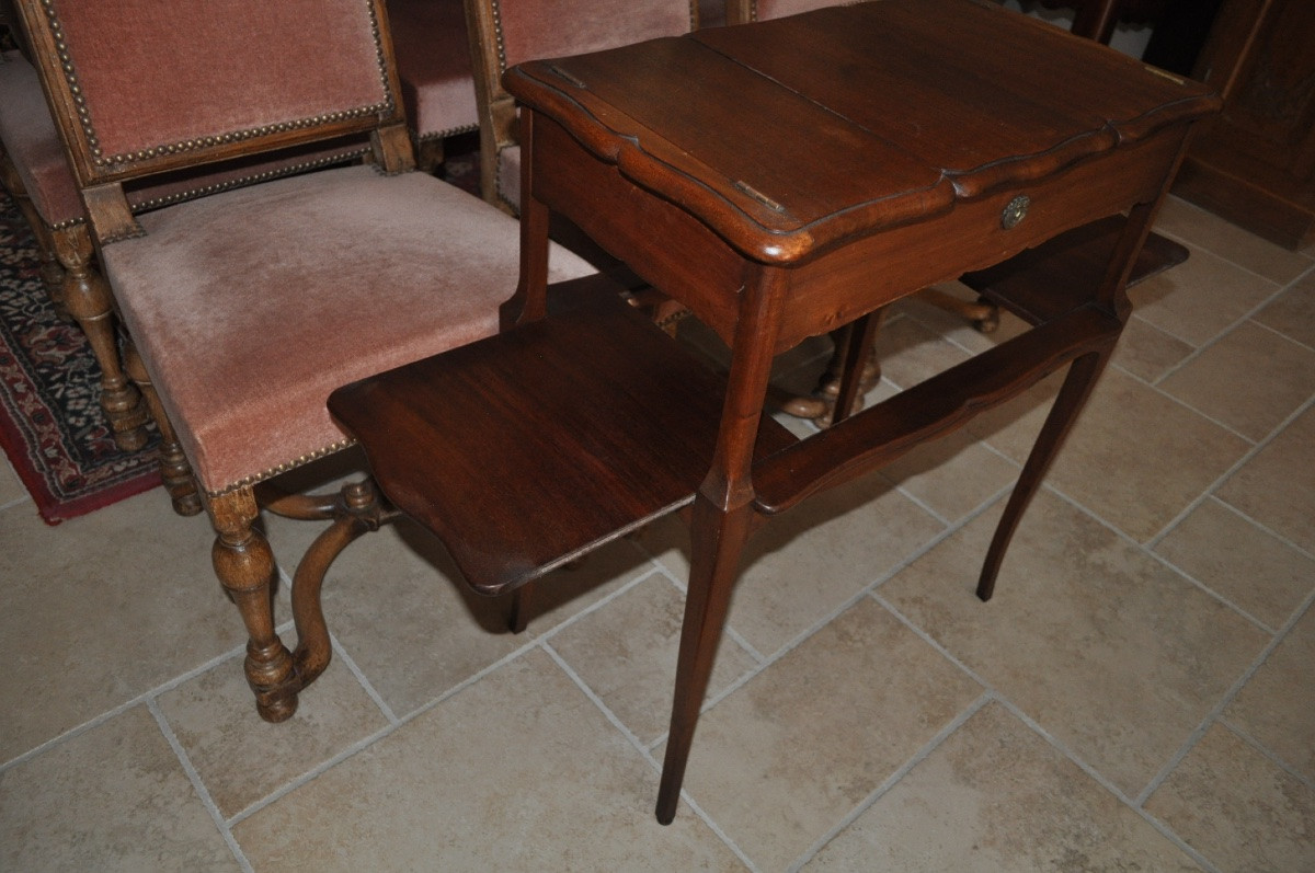 Petite table coiffeuse ancienne en acajou d'époque art nouveau table d'appoint-photo-3