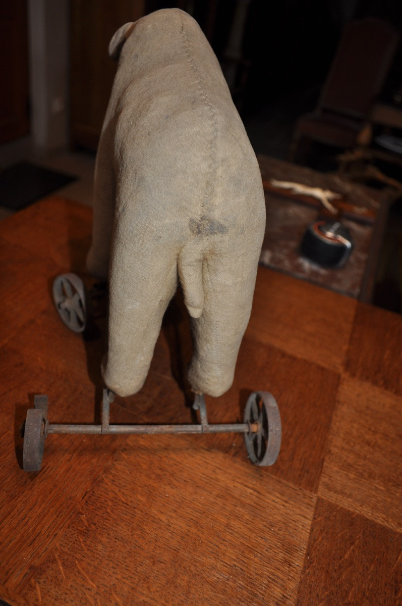 Antique Pull-along Teddy Bear On 4 Wheels, Late 19th Century Articulated Toy, Steiff Brand?-photo-2