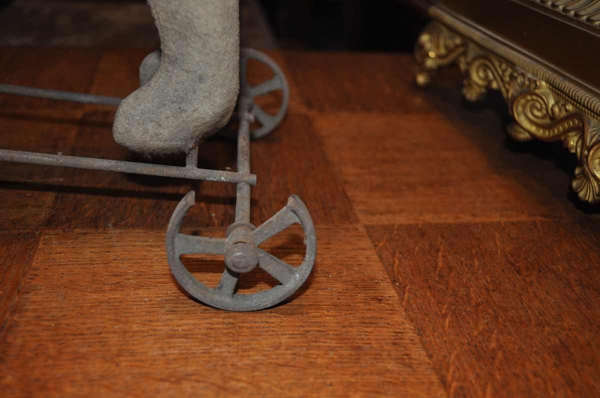 Antique Pull-along Teddy Bear On 4 Wheels, Late 19th Century Articulated Toy, Steiff Brand?-photo-3
