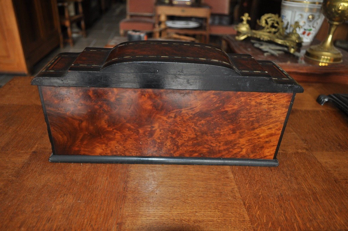 Napoleon III Period Writing Case In Thuya Burl, Boule Marquetry, Mother-of-pearl Inlay-photo-4