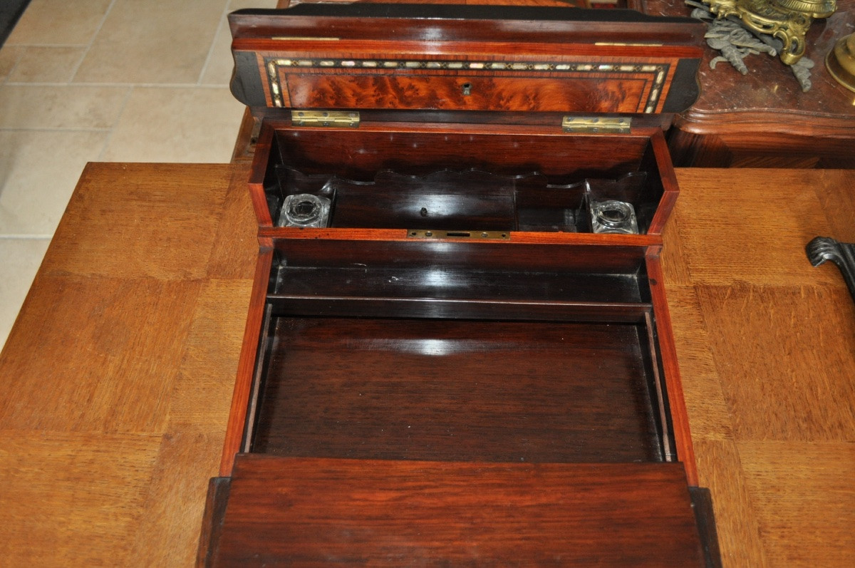 Napoleon III Period Writing Case In Thuya Burl, Boule Marquetry, Mother-of-pearl Inlay-photo-1
