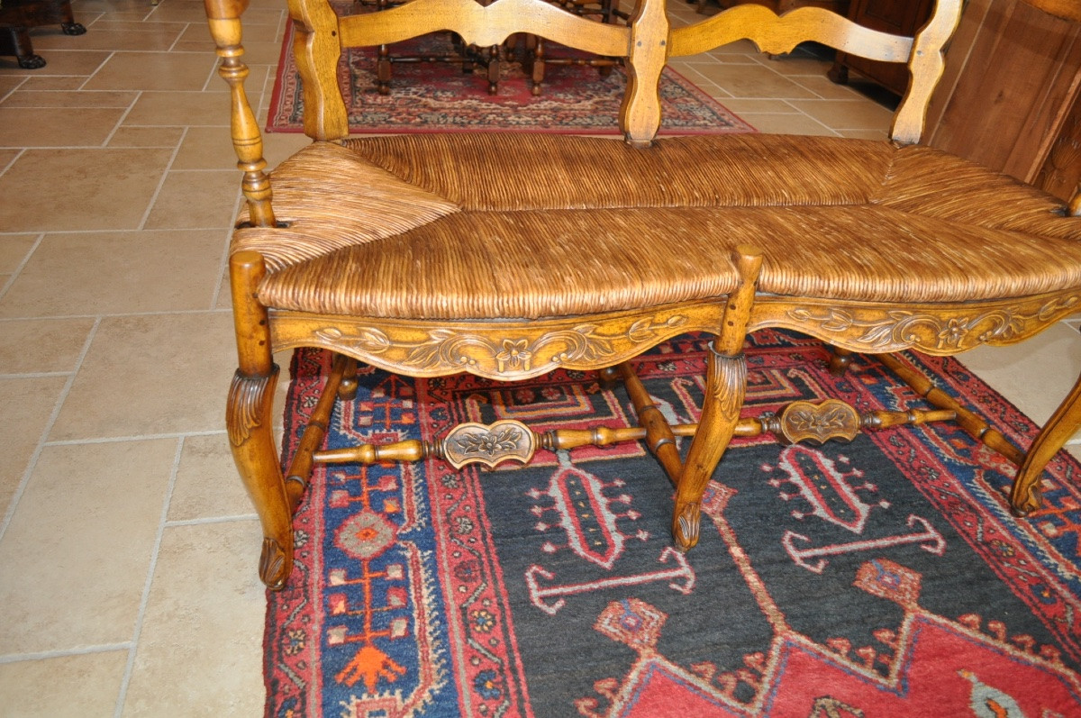 Antique Louis XV Provençal Walnut Living Room Pair Of 19th Century Radassier Straw Armchairs-photo-3