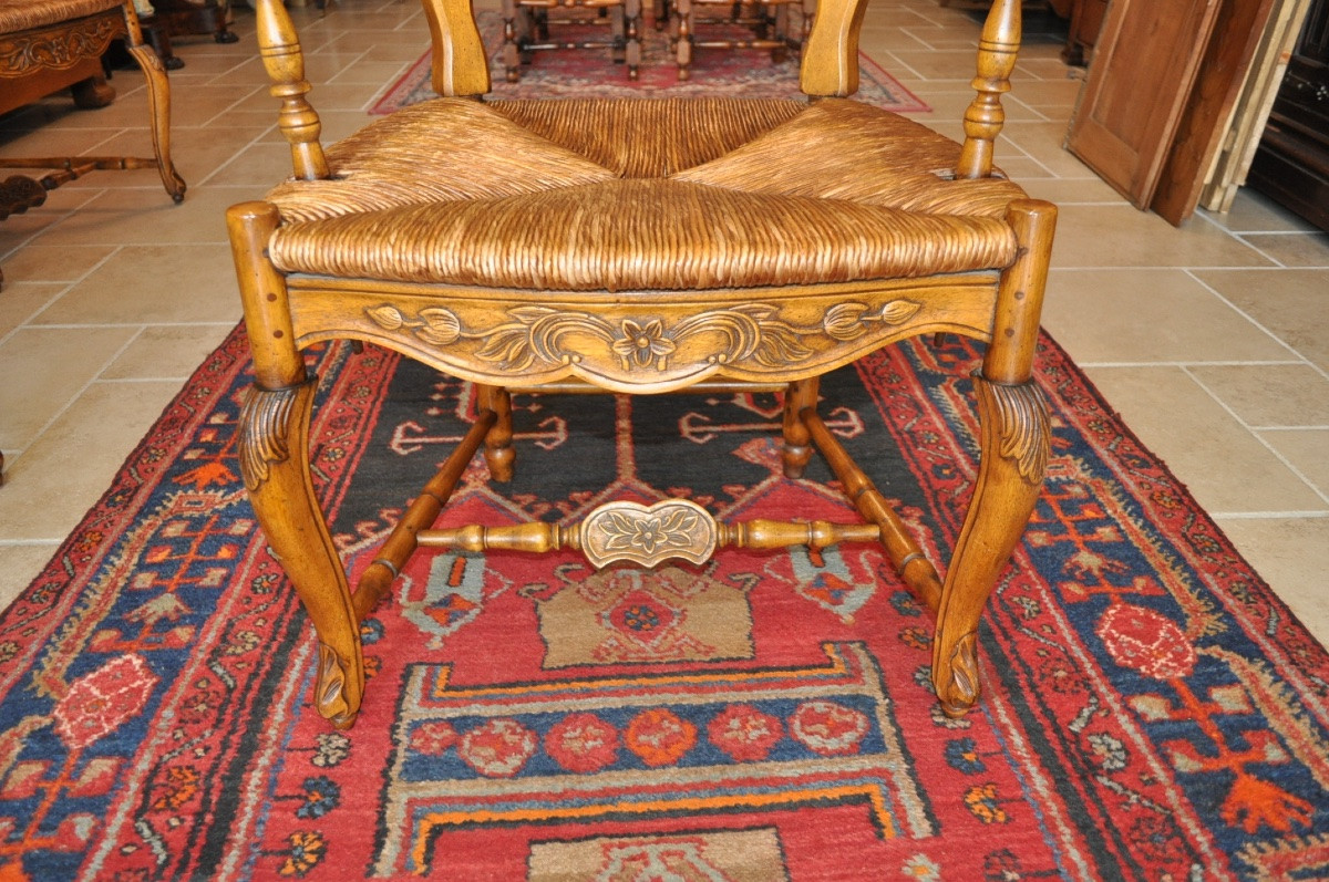 Antique Louis XV Provençal Walnut Living Room Pair Of 19th Century Radassier Straw Armchairs-photo-1