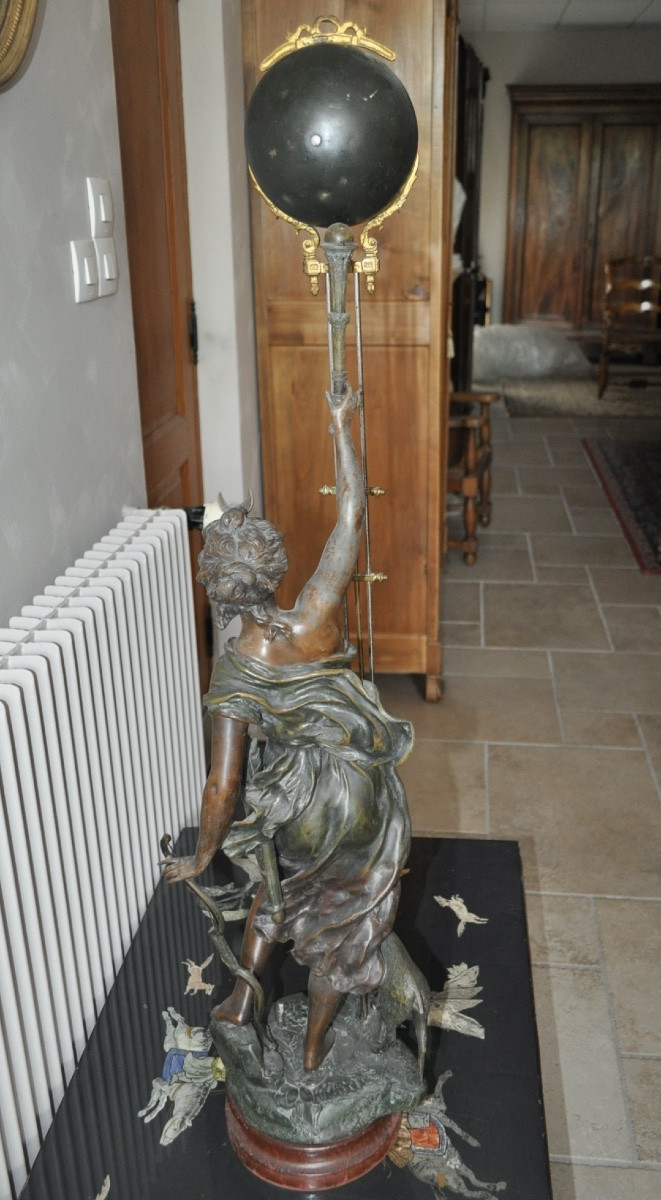 Pendule mystérieuse art nouveau d'époque fin 19ème ou début 20ème en régule patiné hauteur 1m02-photo-3