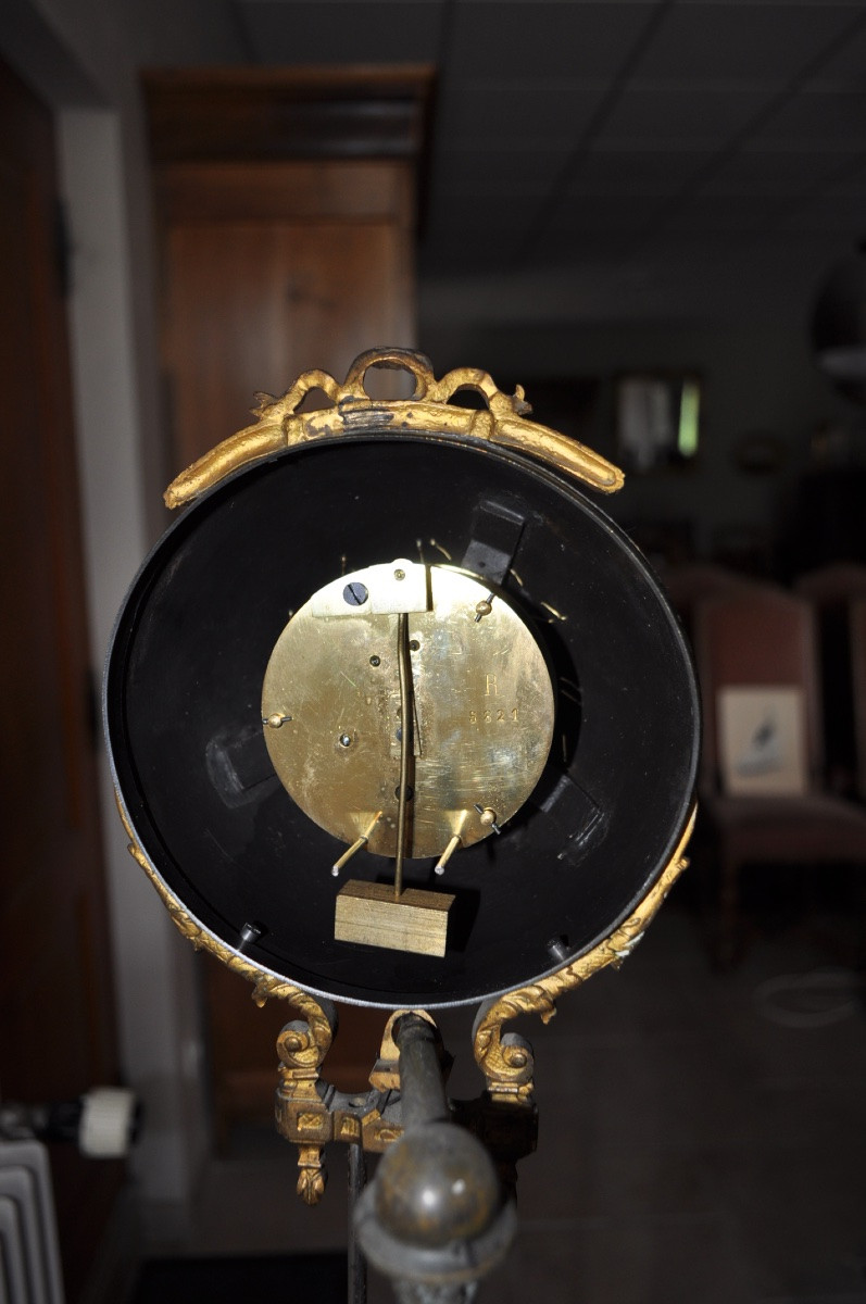Pendule mystérieuse art nouveau d'époque fin 19ème ou début 20ème en régule patiné hauteur 1m02-photo-4