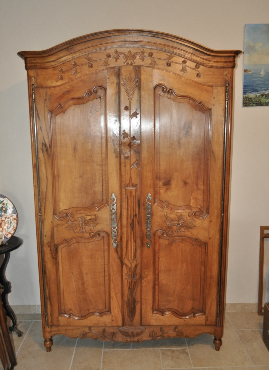 Small Antique Louis XV Cabinet From The Loire Valley With Gendarme Hat In Pear Wood, 18th Century