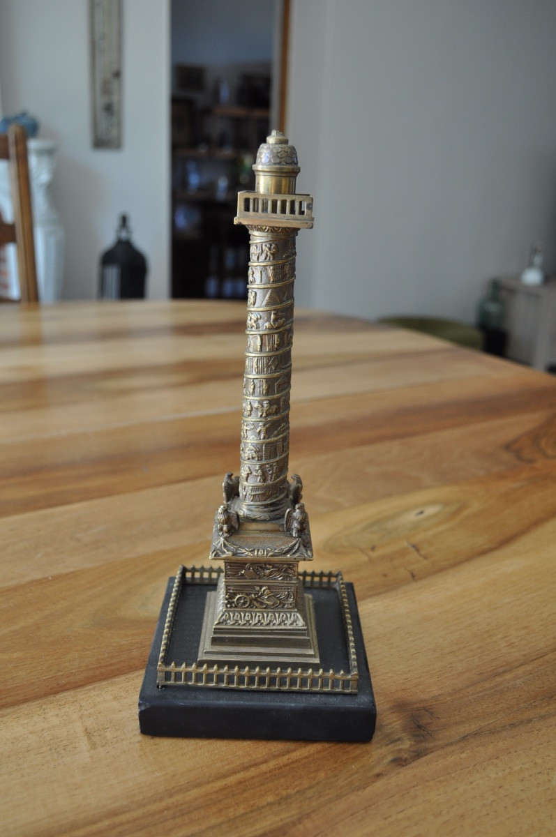 Antique Thermometer On The Vendome Column In Bronze And Marble, 19th Century Sculpture Statuette-photo-3