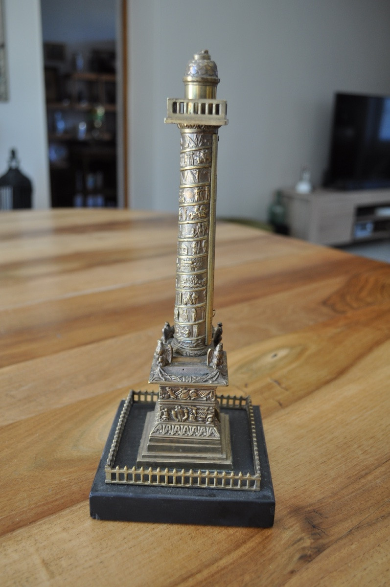 Antique Thermometer On The Vendome Column In Bronze And Marble, 19th Century Sculpture Statuette-photo-4