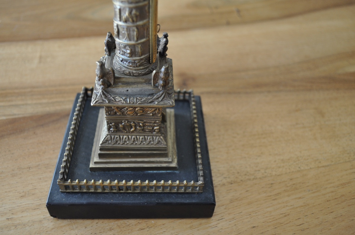 Antique Thermometer On The Vendome Column In Bronze And Marble, 19th Century Sculpture Statuette-photo-2