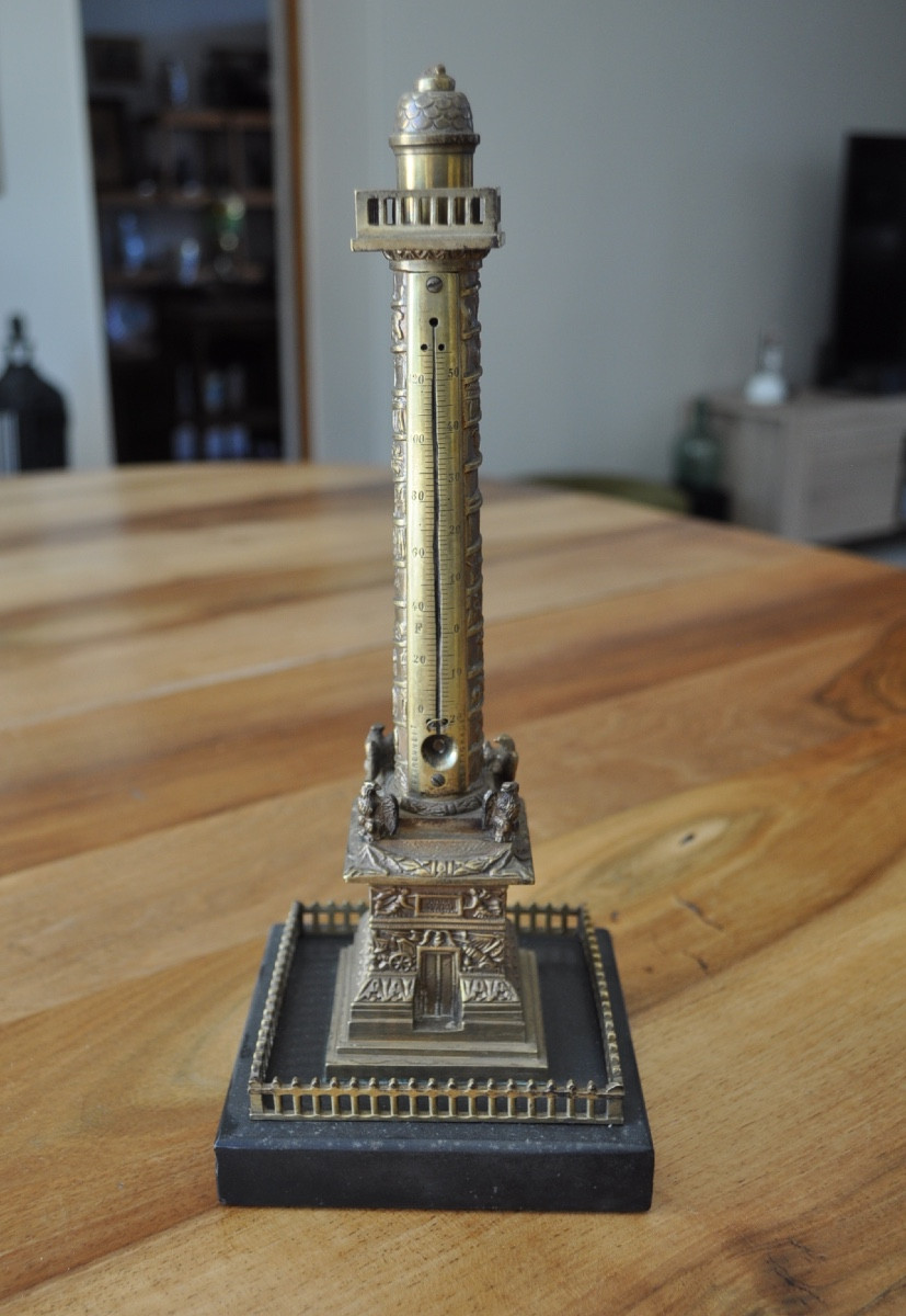 Antique Thermometer On The Vendome Column In Bronze And Marble, 19th Century Sculpture Statuette