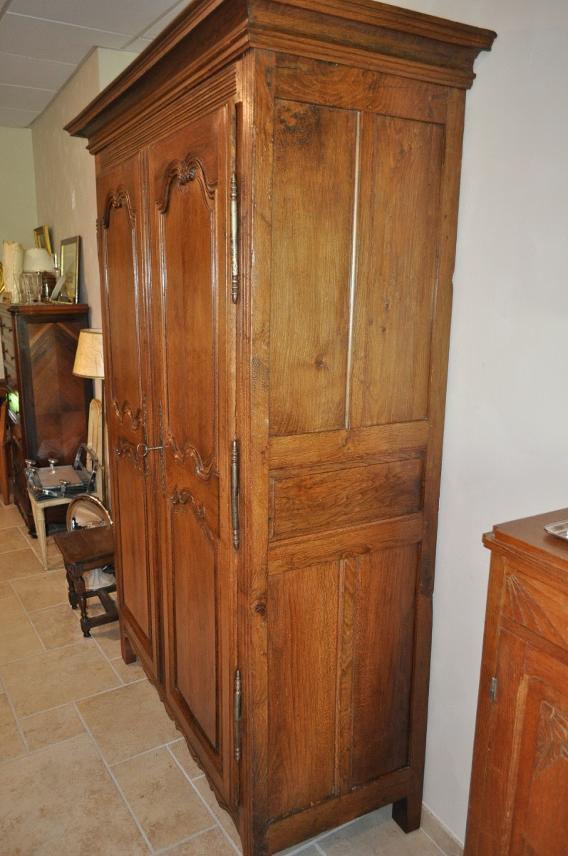 Armoire Louis XIV - Louis XV en chêne massif époque 18ème meuble ancien 2 portes-photo-3