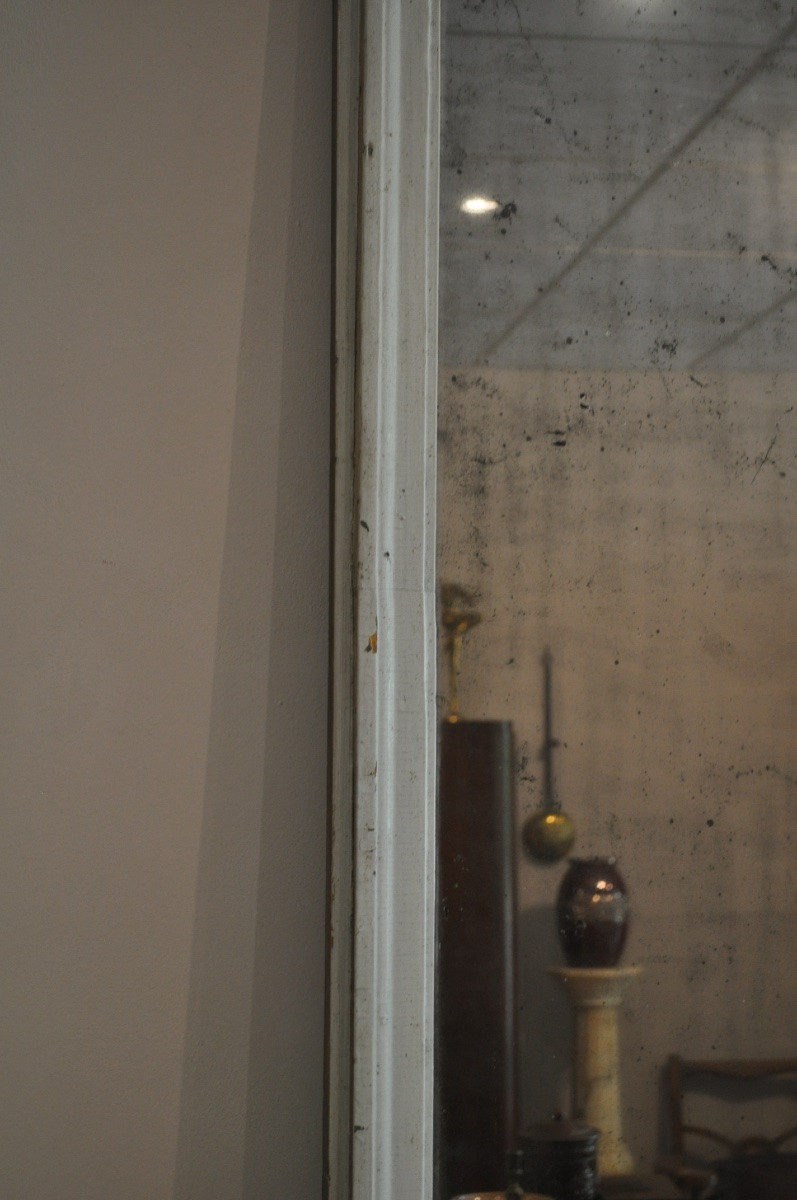 Miroir d'époque Louis XVI 18ème Cadre En Bois Laqué Glace Au Mercure élément De Boiserie peint-photo-4