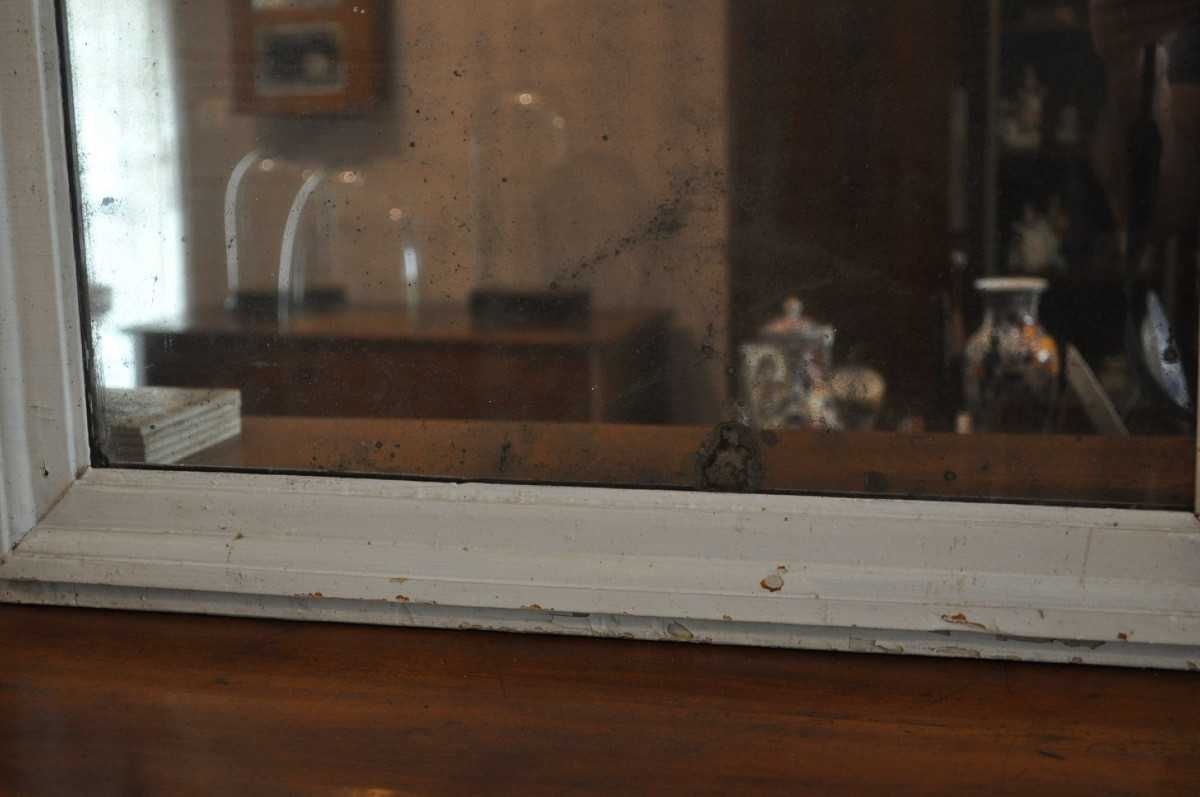 Miroir d'époque Louis XVI 18ème Cadre En Bois Laqué Glace Au Mercure élément De Boiserie peint-photo-2