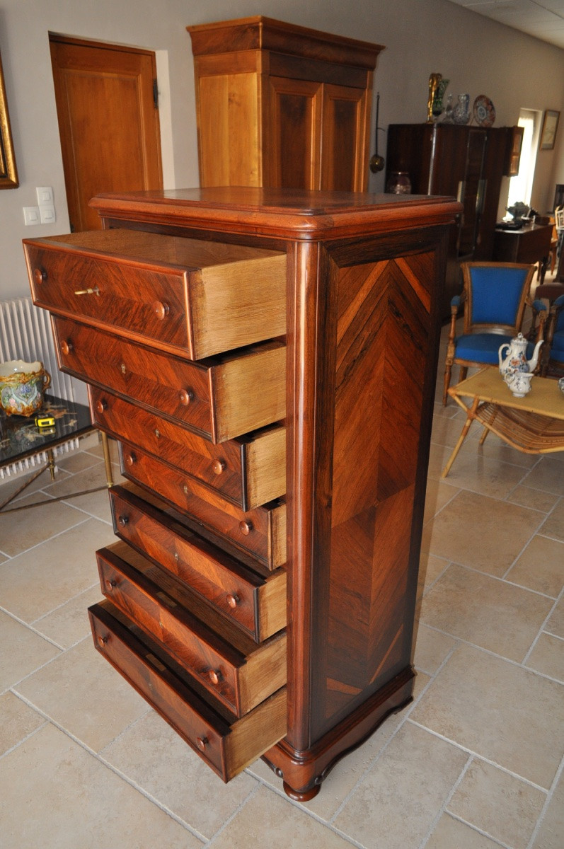 Small Rosewood Chest Of Drawers From The Napoleon III Period, 19th Century, With 7 Drawers, Antique Furniture-photo-4