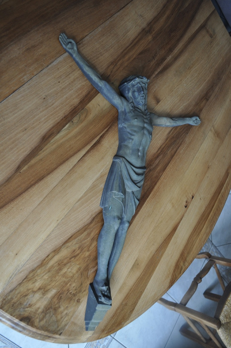 Large Bronze Christ Signed M Thomas 65cm Crucifix Antique Religious Art Object Circa 1930-photo-3