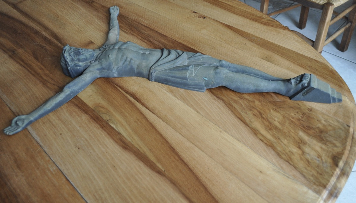 Large Bronze Christ Signed M Thomas 65cm Crucifix Antique Religious Art Object Circa 1930-photo-2