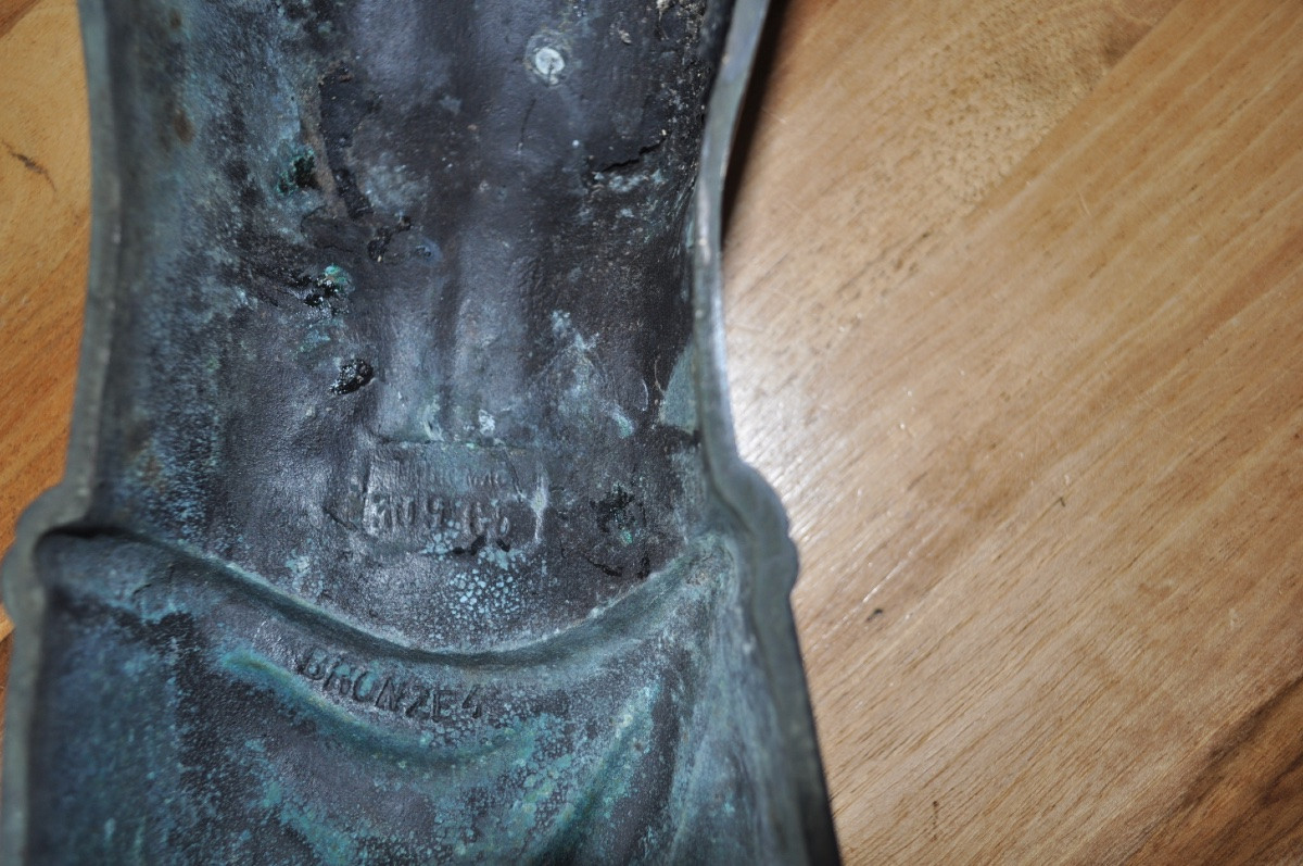 Large Bronze Christ Signed M Thomas 65cm Crucifix Antique Religious Art Object Circa 1930-photo-4