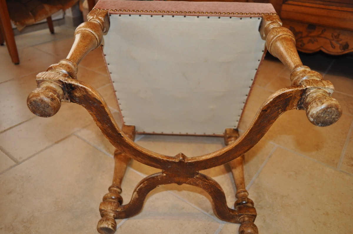 Set Of 6 Antique Louis XIV Style Chairs In Cerused Oak And Period Velvet, Early 20th Century-photo-3