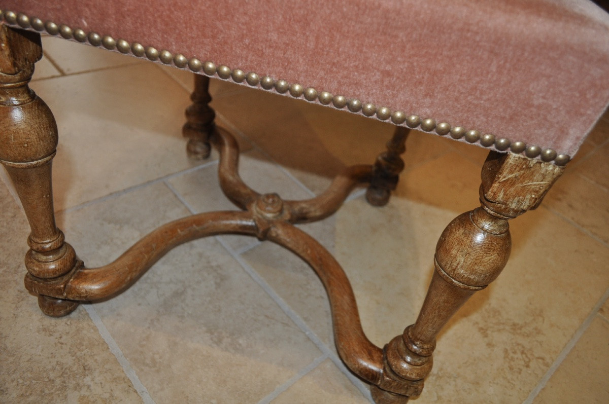 Set Of 6 Antique Louis XIV Style Chairs In Cerused Oak And Period Velvet, Early 20th Century-photo-4