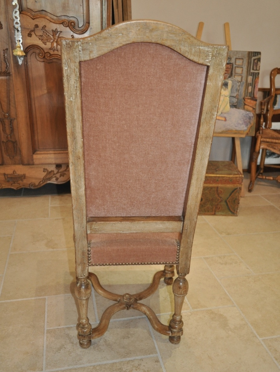 Set Of 6 Antique Louis XIV Style Chairs In Cerused Oak And Period Velvet, Early 20th Century-photo-6