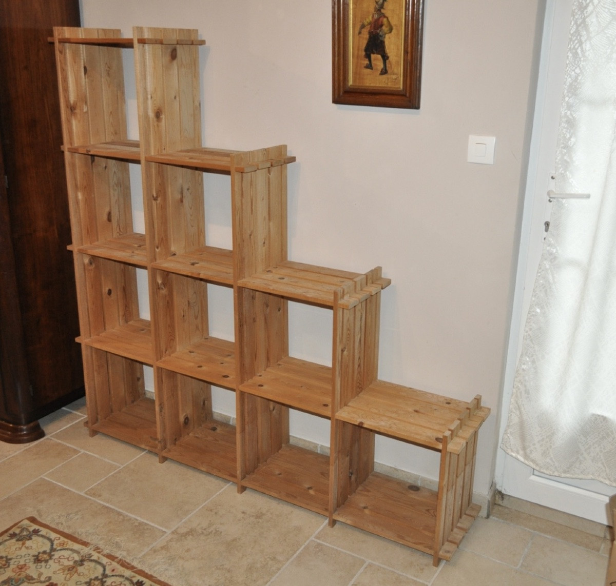 Grande Etagère bibliothèque escalier en pin probablement de la maison Regain année 60 -70 - 80-photo-2