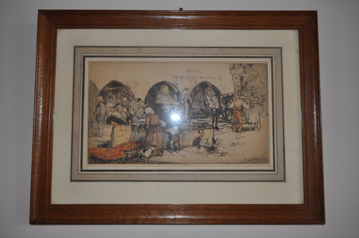 Armand Coussens, Hôtel De La Belle Provençale, Antique Colour Etching, 1921-photo-2
