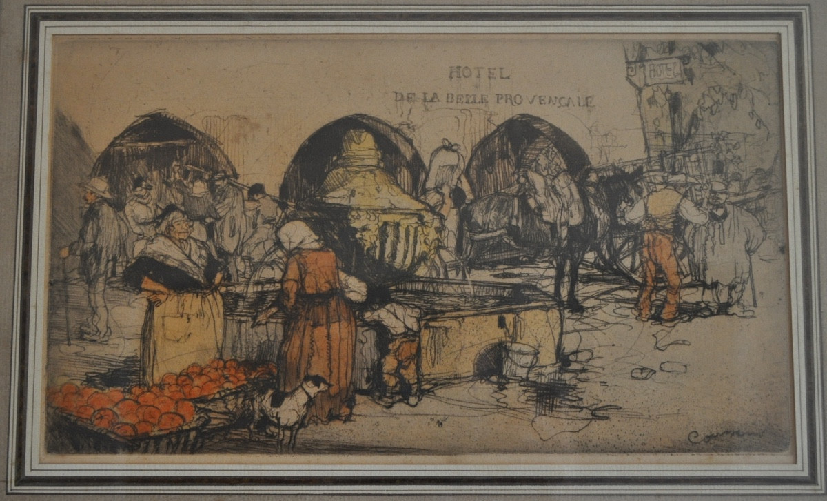Armand Coussens, Hôtel De La Belle Provençale, Antique Colour Etching, 1921